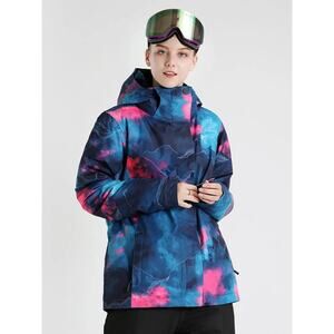 Women's Blue & Pink Printed Waterproof Ski Jacket